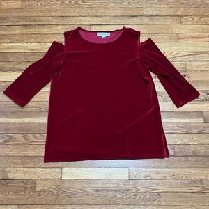Caroline Rose Cold Shoulder Blouse Top Womens Sz Medium Red Soft Velour USA MADE